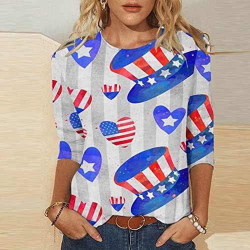 Lounge majica za dame Jesen Summer 3/4 rukava Crew vrat Američka zastava zvijezde grafičke vrhove Thirts Theen Girl 5b