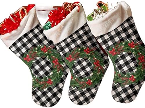 WXBDD Božićne bobice Crno-bijele plaćene božićne čarape Božićne ukrase za kućni stablo viseći ukrasi poklon torbe