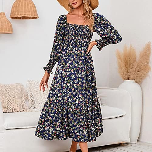 Haljina Žene Ljeto Fall 2023 Trendi s dugim rukavima Četverokutni vrat Šifon cvjetni grafički grafički maxi boho haljina za dame GC