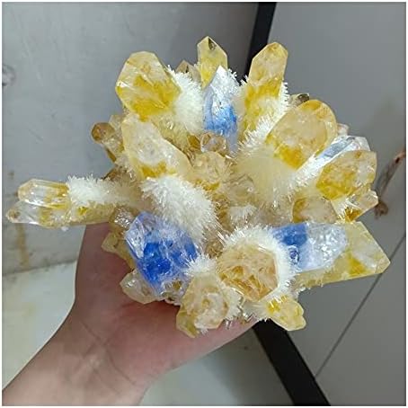 Kamena zanata Ashrxn Novo otkriveni žuti plavi kristalni klaster Kvarc Kristalno klaster mineralni uzorak površine kristalno prekrasan