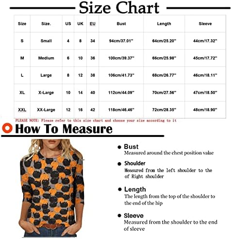 Halloween okrugla majica za vrata Ženska modna tiskana labava majica Srednja dužina 3/4 rukava Bluza Ležerne prilike