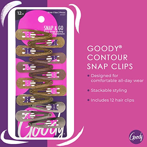 Goody Metal Contour Snap Clip-12 Count, razne boje-Just Snap In Place-pogodno za sve tipove kose - Dodaci za kosu bez bolova za žene i djevojke - all Day Comfort