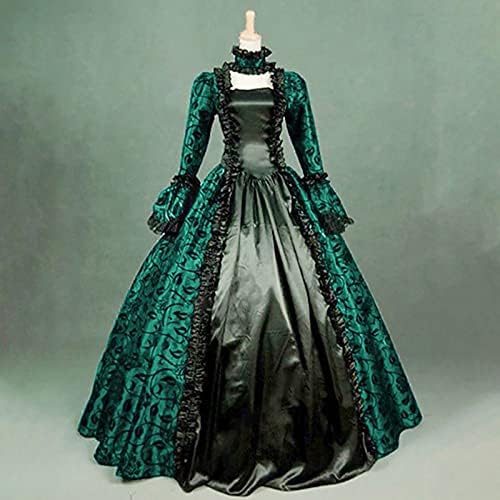 Ženske gotičke ljuljačke haljine Turtleneck Srednjovjekovna renesansna haljina za sudsku haljinu Vintage čipkasta cvjetna Lopta Maxi