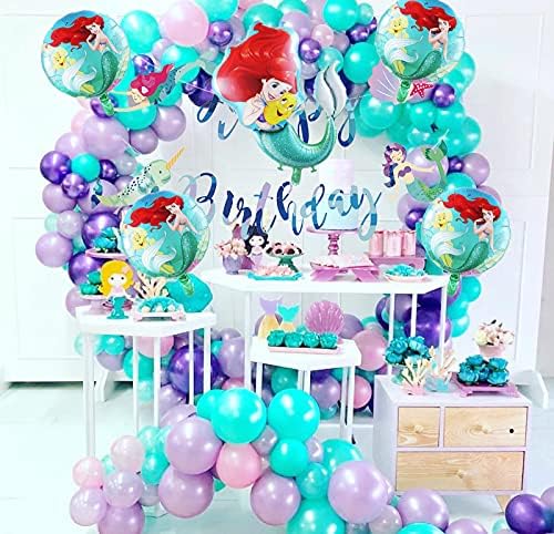 5pcs ariel sirena princeze baloni za princeze, mala sirena tema rođendanski ukrasi za djevojčice