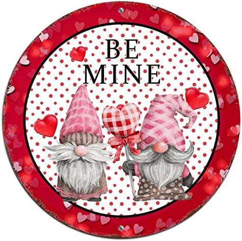 Okrugli metalni vijenac od vijeća znaci gnome parovi budi minski crveni srčani uzorak TIN znak vjenčanje viseći vintage aluminijumski