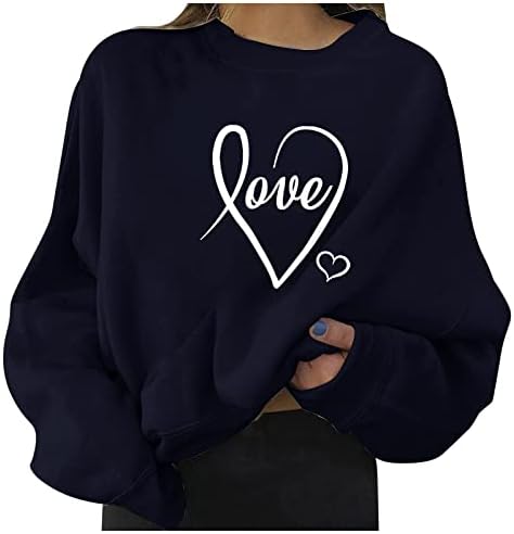 Valentines Dan Dukserirt Žene prevelike ljubavi Srce Grahic Print Crewneck Dugi rukav za puloveru