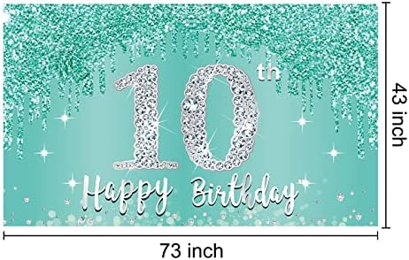 Teal srebro 10. rođendan Banner dekoracije za djevojčice, doručak plava sretan 10. rođendan pozadina potrepštine, deset godina rođendan