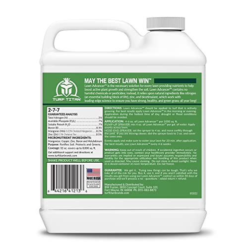 Turf Titan Lawn Advancer & suša Defender Bundle-proizvedeno u SAD-u, rano ljeto đubrivo za travnjake sa ekstraktom Norveške alge, azot, rastvorljivi Potaš, bor, mangan i cink, Non-GMO, 32 oz