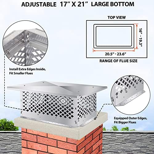 Buyyah Chimney CAP, 17 x 21 pokrov dimnjaka, podesivi dno da postane izvan postojeće dimenzije pločica za gline 16 x 20.5 do 19.3