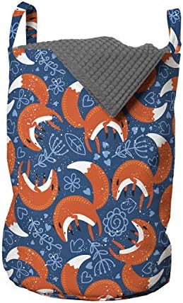 Ambesonne Fox torba za veš, cvijeće i srca u stilu Doodle sa apstraktnim evropskim uzorkom šumskih životinja, korpa za korpe sa ručkama