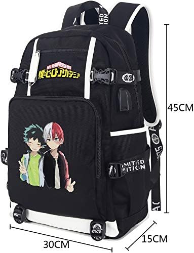 Roffatide Anime Moj herojski ruksak College školski torba Ispiši ruksak za laptop sa USB punjenjem porta i slušalica