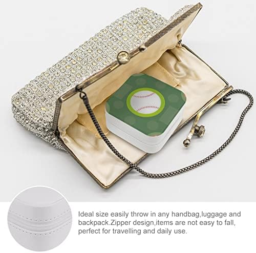 Kutija za nakit, PU mala prenosiva putna torbica, kutija za držač za displej za prstenje, minđuše, ogrlice, narukvice-Bejzbol Polka tačka na zelenoj pozadini