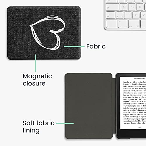 kwmobile poklopac kompatibilan sa Kindle Paperwhite 11. Generacija 2021 - Stitchwork Dizajnerska Torbica - Brušeno Srce Siva