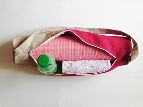 Amore Beaute ručno izrađena Prilagodljiva torba za prostirku za jogu s monogramom u Fuschia burlap dizajn blokova u boji-ruksak za