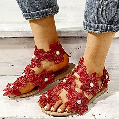 Usyfakgh sandale na platformi za žene Žene ljetno cvijeće Print Slip-On cipele ravne plaže otvorene prozračne sandale