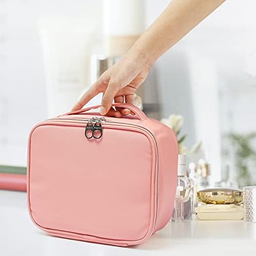 Hxusxjun putna torba za šminkanje velike kožne kozmetičke torbe sa dodatnih 9 četkica,podesivi razdjelnici,torbica za organizatore šminke za žene i djevojčice,Coral Pink