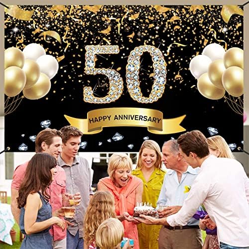 Trgowaul 50th ukrasi za godišnjicu braka, crno zlato 50th godišnjica Banner pozadina, sretan 50 godišnjica potrepštine dekoracije