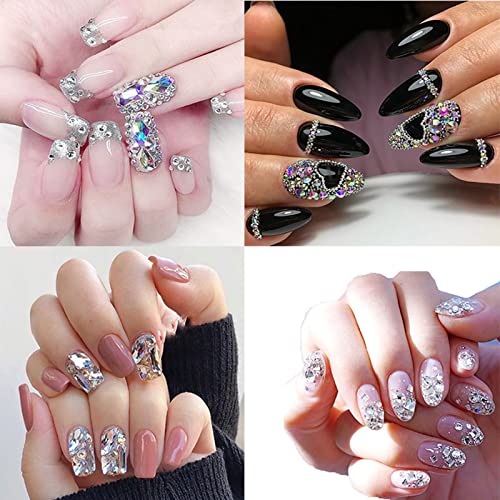 5 kom Nail Stamp Template Kit, 1double Sided Nail Art Stamper Clear Silikonski žele za štancanje sa strugačem, Multi Shapes Glass Crystal AB Rhinestones za dragulje za nokte