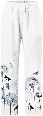 Pamučne lanene kapri pantalone ženske Ležerne letnje kapri pantalone sa džepovima visokog struka udobne pantalone na plaži cvetne harem pantalone