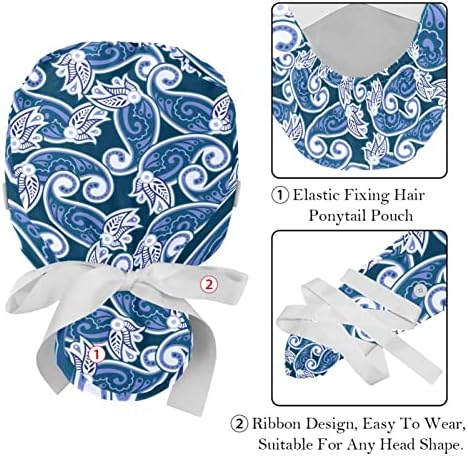 2 pakovanje Ženska radna kapa s tipkama traka za kravata Umjetnost Paisley Teksture Plava duga kosa