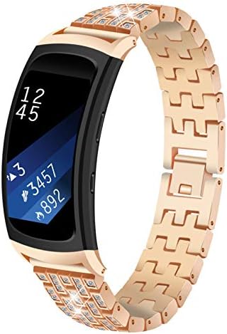 Jiijska narukvica za zupčanika 2, Bling Rhinestone nehrđajući zamenski sat traka za fitness Ženska narukvica Kompatibilna za Samsung Gear Fit 2 / Gear Fit 2 Pro R360 / R365