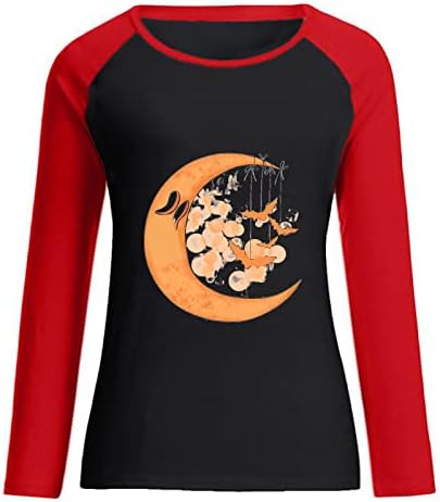 Ženske dukseve s dugim rukavima, ženske majice u okruglim rukama Halloween Ghost Grafički pulover vrhovi Trendne bluza Tee