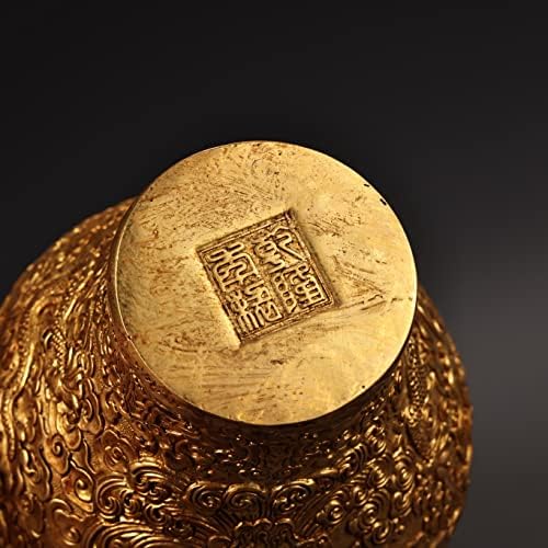 7 Kolekcija tibetanskog hrama Brončani pozlaćeni reljef Povoljan zmaj Dragon Play Ball Buddha Jar Skladištenje JAR A par čarobnog
