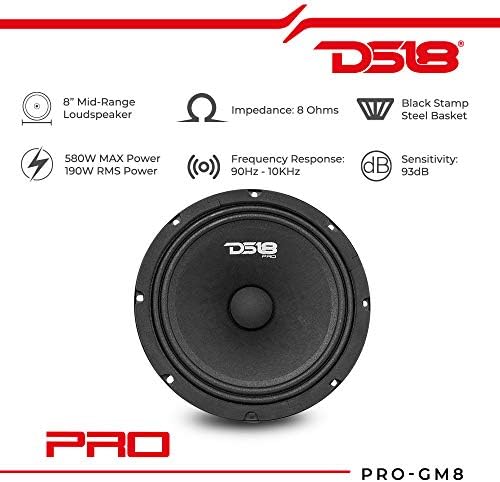 DS18 4x Pro-GM8 zvučnici 8 580 vati MAX 190 WS RMS 8 Ohm sa 4x LINRING6 LED RGB zvona zvučnika. Uključila LED-BTC Bluetooth RGB LED kontrola za prilagodljive boje - 4 zvučnika