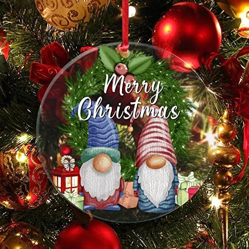 Bucksakey Clear Ornament Merry Božićni venac Gnome akril čisti ukrasi Snjegović Gnome sa cvjetnim vijencem Kolekcionarski poklon poklon Xmas Dekoracija stabla za rođendan žene