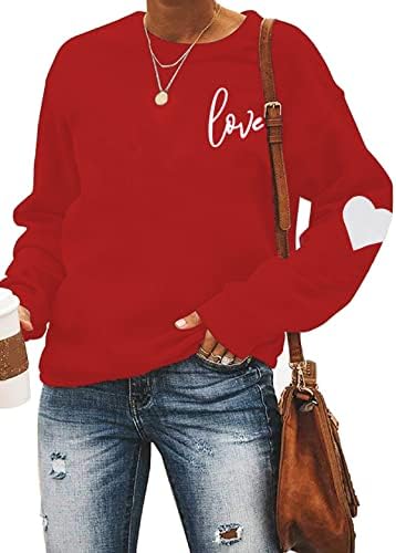 Aiiiwis-ov duks za Valentinovo Žene Ljubavi Heart Grahic Majica s dugim rukavima Casual Valentines Pokloni pulover vrhove