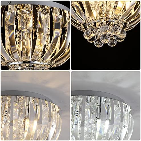 SOTTAE okruglo hromirano kristalno stropno svjetlo, moderno Flush Mount luster stropno svjetlo za dnevni boravak trpezarija ulazni