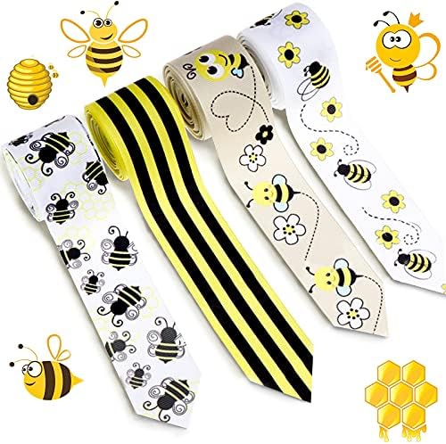 Mlioiok 4 Rolls Bumble Bee dekorativne trake 1,5 inča crna & amp; žuta traka sa prugama pčelinji cvijet Štampana traka proljeće Decor