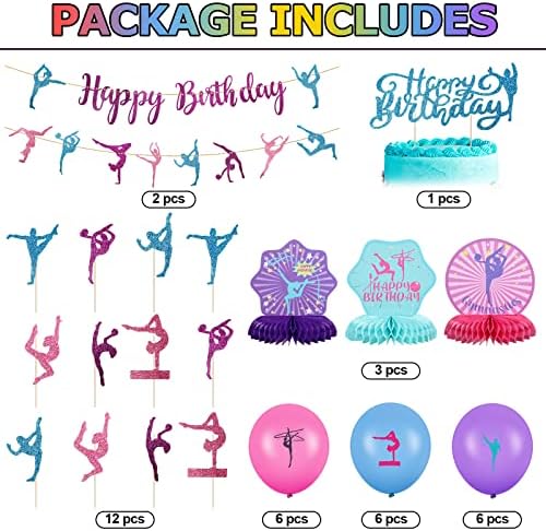 36 komada Gimnastics Party Decorate 2 Termnastika Rođendan 3 stola Centerpies 12 Cupcake Topper 1 Tort Topper 18 Latex baloni za tuširanje za bebe Pokloni