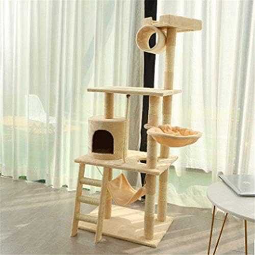 Cat Apartments Cat Tree Nest Potpuno umotani sisalski stub kućnog ljubimca Mačka Tyy Cat Penjački okvir Mačka Scratch Board Cat Tree Luksuzni kula za mačke (Boja: Bež, Veličina: 64x48x1