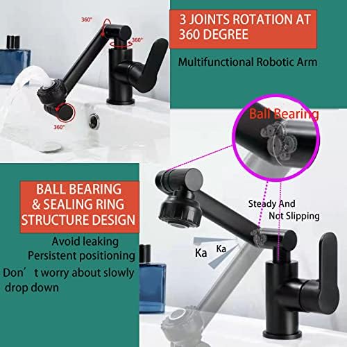 Slaba za okretnu ploču ASTRBQINGO 1080 stupnjeva / kuhinjskog sudopera, mat crno kupatilo slavina, rotaciona slavina za sudoper, slavine za kupatilo za sudoper 1 rupa, kuglaste ležaljke