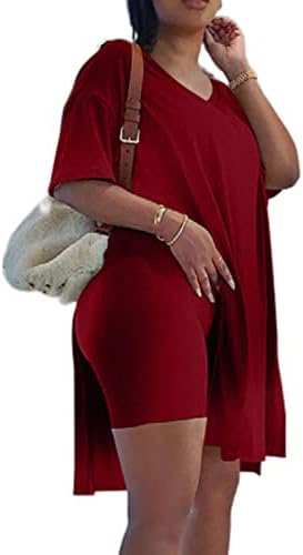 Hlače Outerweard Set za žene Pamuk labav fit prevelizirani opušteni fit 2 komad sa prorezom obične ležerne kratke hlače XX