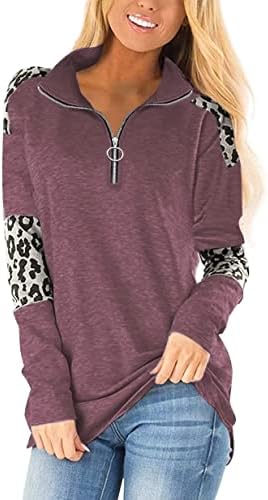 SyellowAfter Women reversk-dukseri Polov patentni pulover Ležerne prilike labave leopard Print Tunic Tops Majice