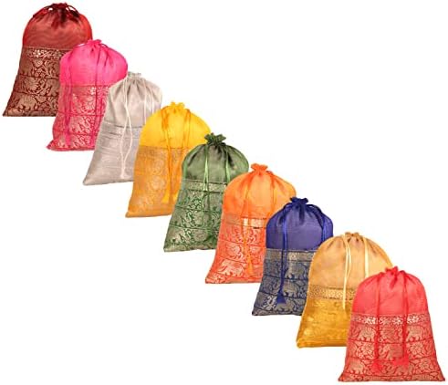 Torbe sa vezicama od dodirnog kamena tradicionalne indijske ručno izrađene od Brokatne tkanine u obliku slona. Savršen za poklone nakit Vjenčanja Sweet distribucija Set 9 jarke višebojne torbice torbice Potli.
