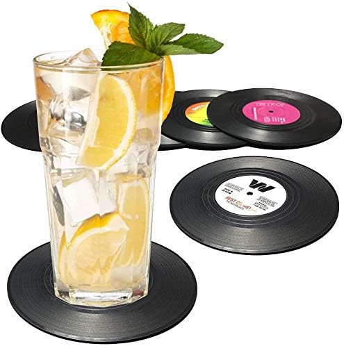 Set od 6 slatkih Retro vinilnih podmetača - Funny record Decoration disk Furniture-Creative Drinks Equipment muzičke ideje za Bar, dom, restoran, stan, sobu - Mini Decor alat za držanje čaša za piće