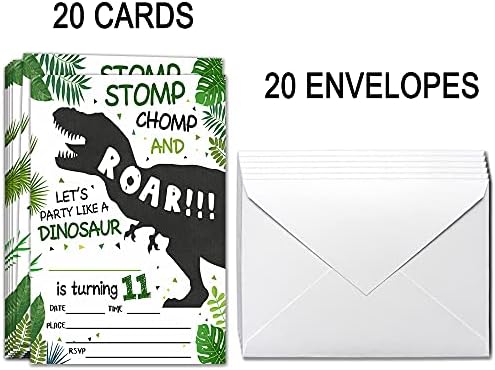 Ukebobo 11. rođendan Poziv sa kovertama - Dinosaur Rođendanski pozivnice, Dinosaur Party Decoortions - 20 kartica sa kovertama (BWL-11)
