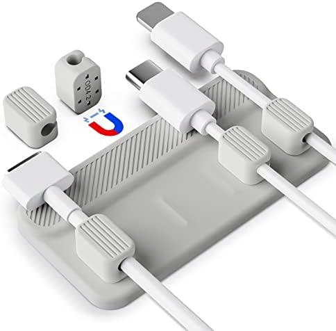 Clenye magnetski držač kabela, upravljanje kablom za stolom sa ugrađenim magnetskim sa 10 isječaka u 3 veličine za rasvjetne kablove, USB C kablovi, mikro kablovi | Siva