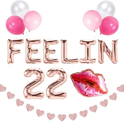 BRT BEARINGSHUI 22. rođendan ukrasi za nju, Esenzin 22 Balon Banner, 22 godine, star rođendan, sretan 22. rođendanski ukrasi za žene