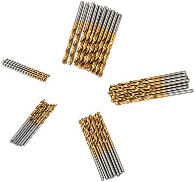 Pridružite se Ware 50pcs Twist bušilica, 1 / 1,5 / 2/25 / 3mm Postavljanje titanijumskih HSS-a Čelični strojevi velike brzine Savršeni za drveni plastični aluminijum