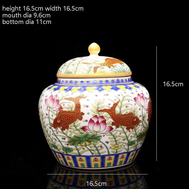 Ylyajy Emamel Jar Tea Caddy Slikano Zlatno ribnjak Ribe uzorak uzorak za čaj antikne porculanska tegla