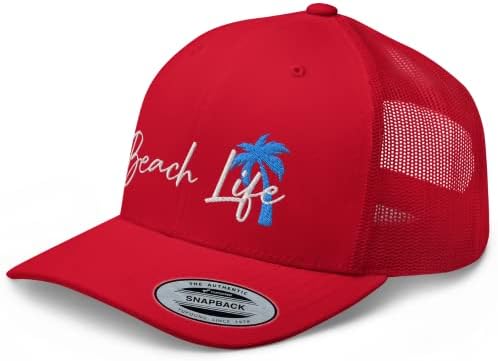 Rivemug Beach Life Palm Tree Trucker Hat Mid Crown Zakrivljeni račun za muškarce i žene