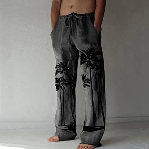 Muške pamučne posteljine hlače Ljeto elastično struksko crtanje labavih džepova hlače, ležerne lagane opuštene pantalone za trčanje