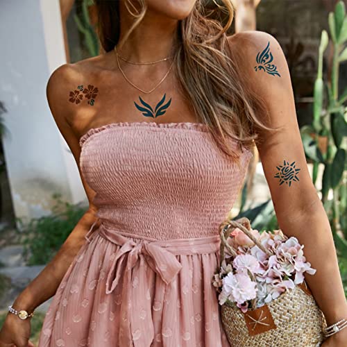 12 listova Henna tetovaže šablona za žene za žene za žene i djeca, 310+ kom. Predlošci tetovaže, privremeni indijski arapski blistavi zračni šablon za tetovažu za boju za lice